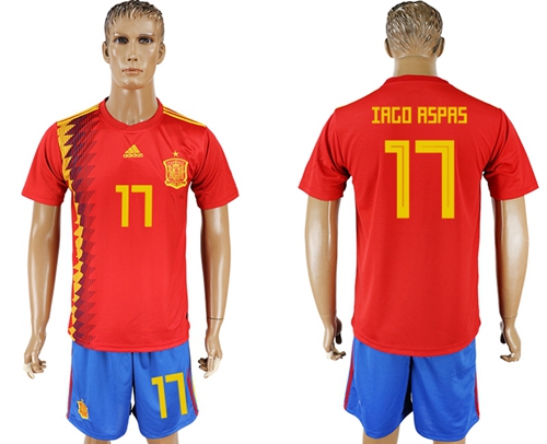 Spain #17 Iago Aspas Home Soccer Country Jersey - Click Image to Close